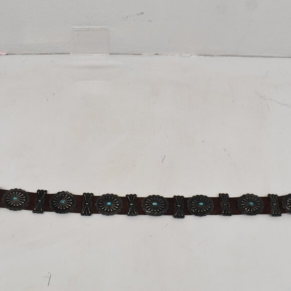 VINTAGE NAVAJO OLD PAWN 1ST PHASE COIN SILVER NAT TURQUOISE CONCHO BELT 1930-50 - Picture 7 of 15